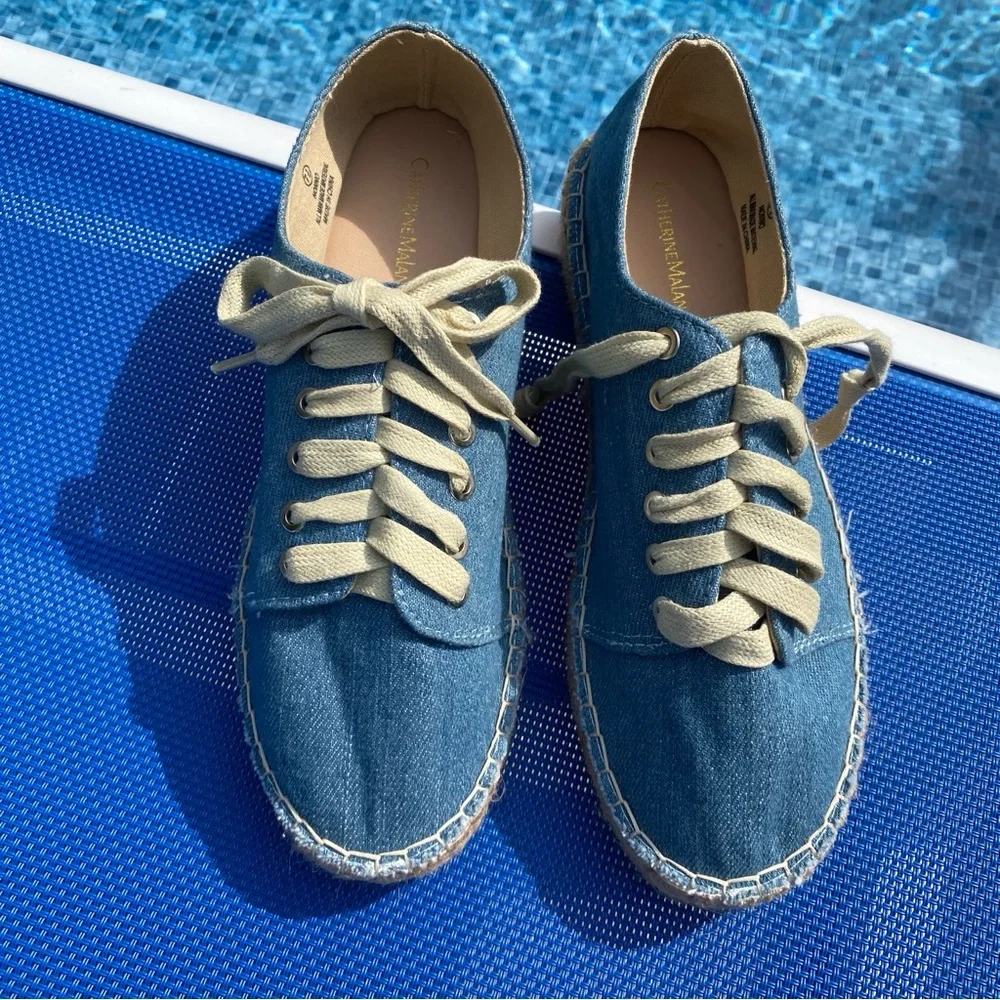 Catherine Malandrino Light Blue Denim Lace Up Espadrille Sneakers  size 7 1/2